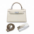 Mini Kelly II Sellier 19cm & 22cm Craie Epsom Leather Palladium Hardware Women Mini Handba — Compact Top-Handle Bag