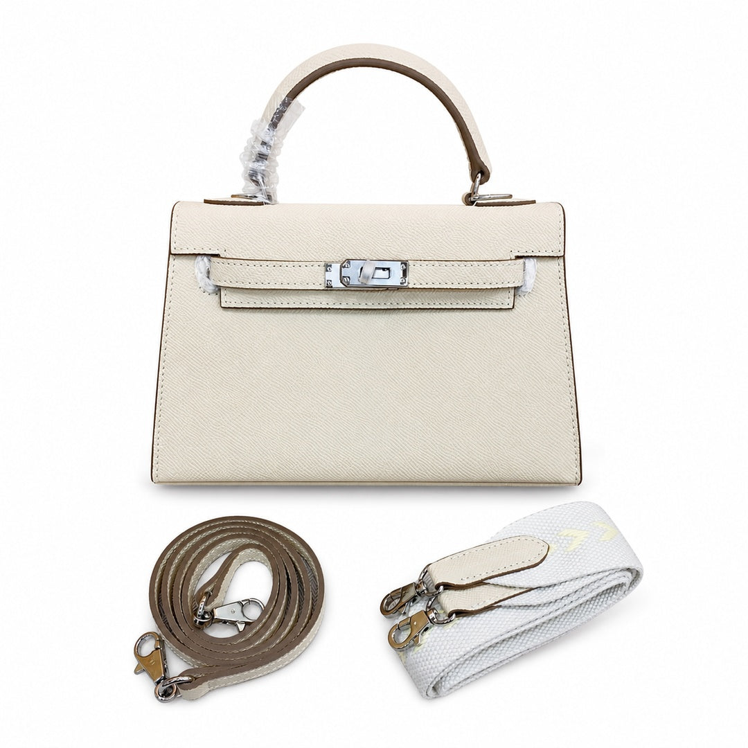 Mini Kelly II Sellier 19cm & 22cm Craie Epsom Leather Palladium Hardware Women Mini Handba — Compact Top-Handle Bag
