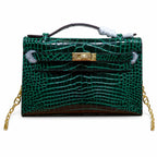 Kelly Pochette Vert Emeraude Shiny Niloticus Crocodile Leather Gold Hardware Women Clutch Bag — Polished Compact Shoulder Style