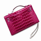 Kelly Pochette Fuchsia Shiny Niloticus Crocodile Leather Palladium Hardware Women Clutch Bag — Refined Small Hand-Carry Bag