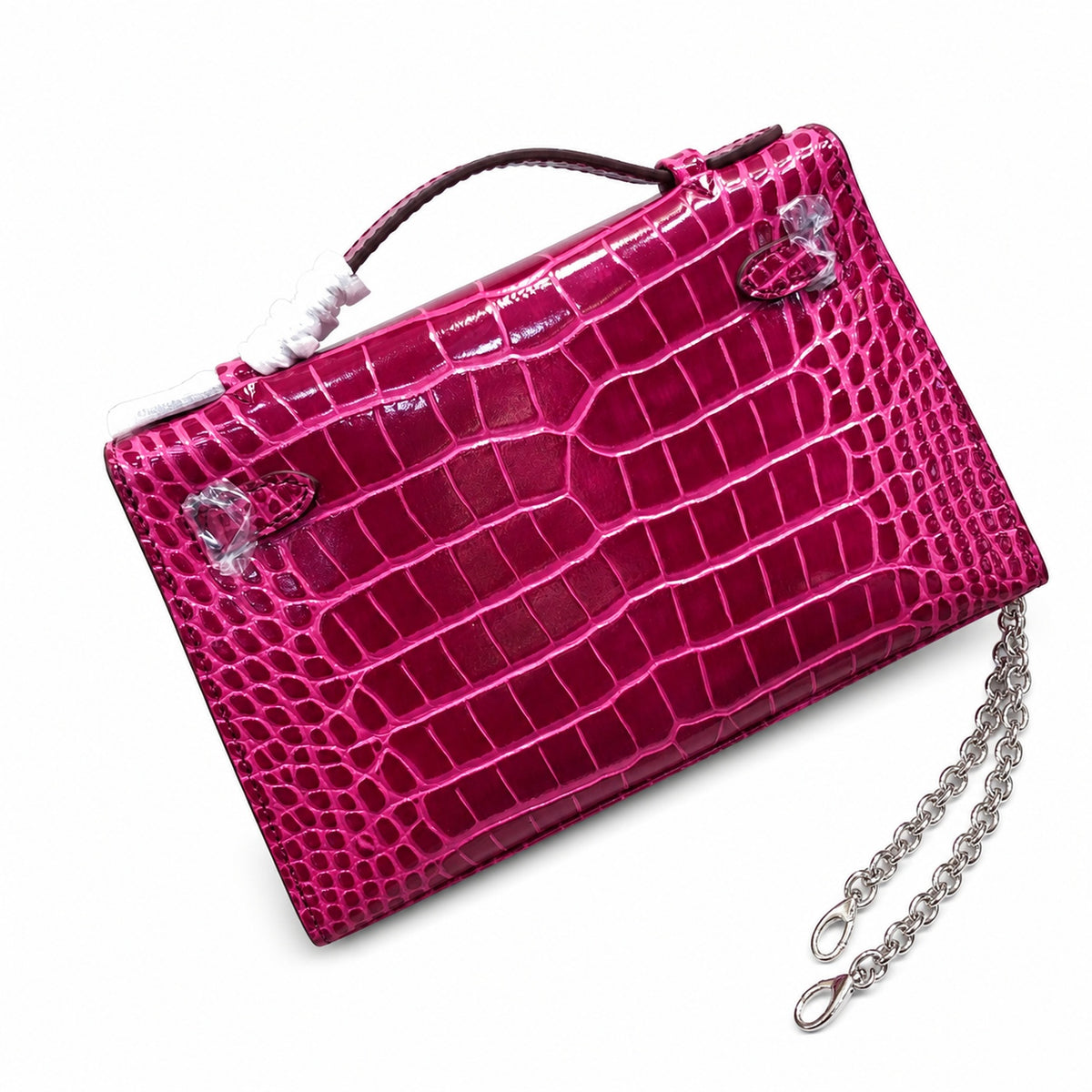 Kelly Pochette Fuchsia Shiny Niloticus Crocodile Leather Palladium Hardware Women Clutch Bag — Refined Small Hand-Carry Bag