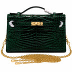 Kelly Pochette Vert Emeraude Shiny Niloticus Crocodile Leather Gold Hardware Women Clutch Bag — Polished Compact Shoulder Style