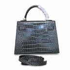 Kelly Sellier 22 Étoupe Shiny Alligator Silver Hardware — Streamlined Top-Handle Handbag