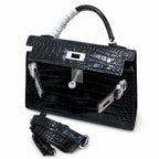 Kelly Sellier 19cm Noir Shiny Crocodile Leather Gold Hardware & Palladium Hardware — Sophisticated Carry Design