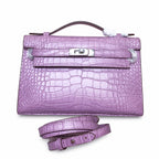 Kelly Pochette Lilac Shiny Niloticus Crocodile Leather Palladium Hardware Women Clutch Bag — Refined Small Hand-Carry Bag