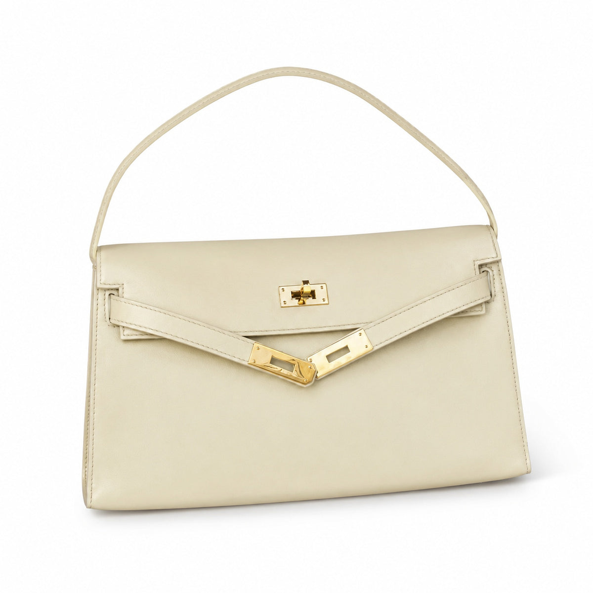 Kelly Elan 25x6.5x15cm Underarm Baguette Bag in Off White with Gold Hardware — Versatile Underarm Carry Style
