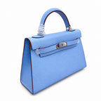 Mini Kelly II Sellier 19cm & 22cm Bleu Brume Epsom Leather Palladium Hardware — Elegant Compact Carry Style
