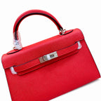 Mini Kelly II Sellier 19cm & 22cm Rouge Casaque Epsom Leather Palladium Hardware — Elegant Compact Carry Style