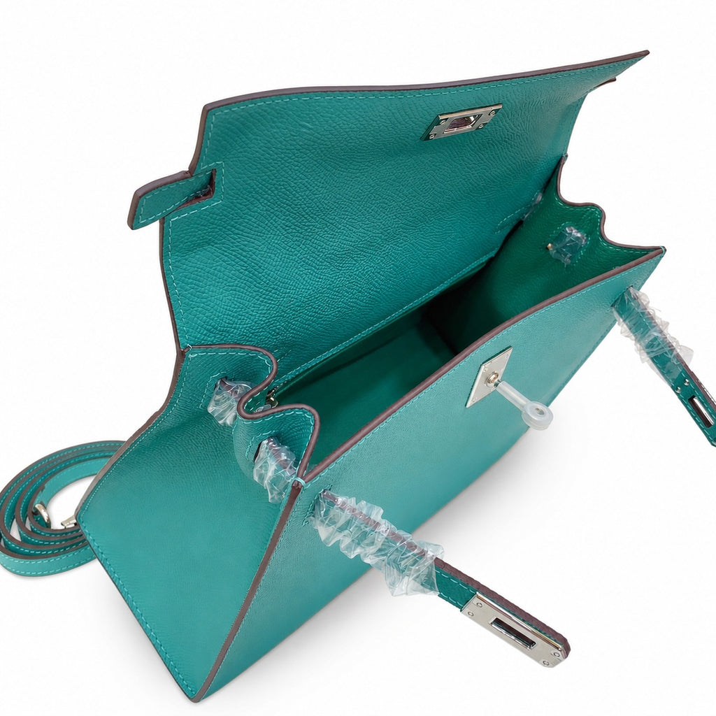 Kelly Sellier 25cm & 28cm Vert Jade Epsom Leather Palladium Hardware Daily Designer Handba — Classic Hand-Carry Silhouette