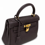 Kelly Sellier 20cm & 25cm & 28cm Marron Foncé Togo Leather Gold Hardware — Structured Top-Handle Handbag