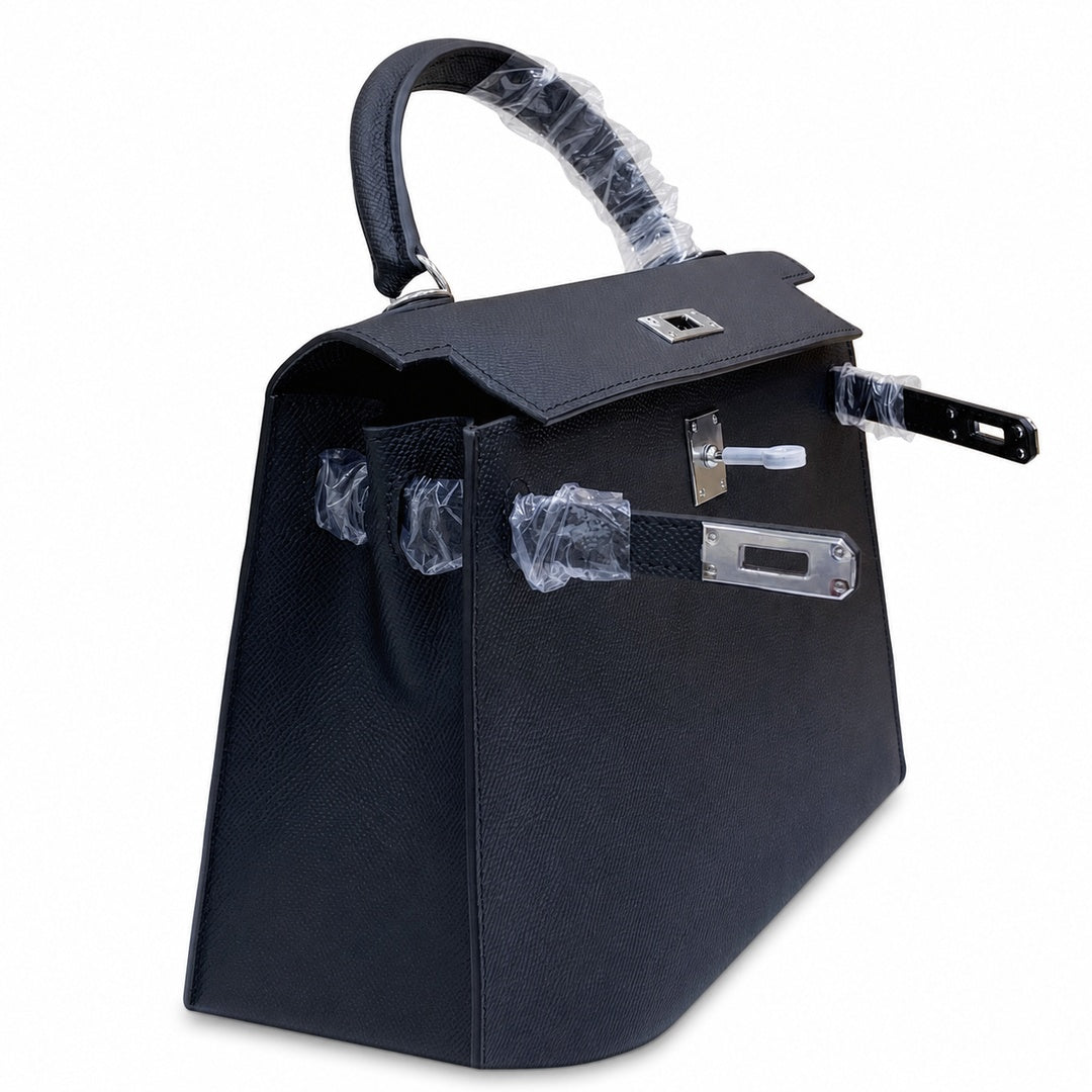 Kelly Sellier 25cm & 28cm Noir Epsom Leather Palladium Hardware Women Luxury — Distinctive Hand-Carry Bag