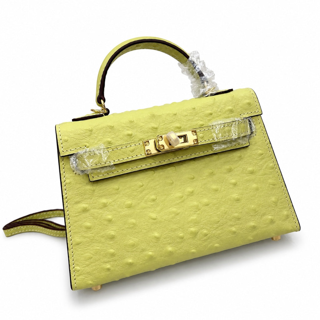 Mini Kelly II 19cm Sellier Jaune Poussin Ostrich Gold Hardware Luxury Mini — Timeless Mini Top-Handle Design