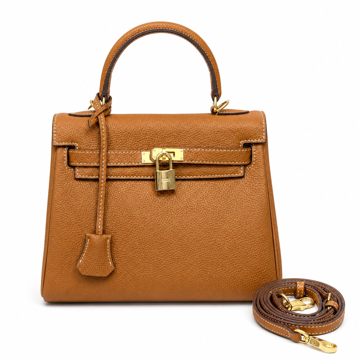 Kelly Sellier 20cm & 25cm & 28cm Gold Togo Leather Gold Hardware — Elegant Structured Carry Style