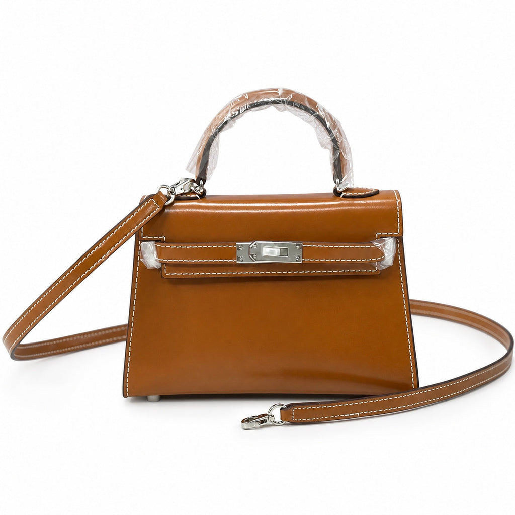 Kelly Sellier 19cm & 22cm & 25cm Gold Box Calf Leather Gold Hardware & Palladium Hardware — Distinctive Hand-Carry Bag