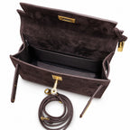 Mini Kelly Sellier 22cm Ebene Suede Leather Gold Hardware — Versatile Mini Carry Design