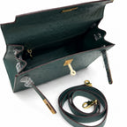 Kelly Sellier 25cm Vert Cypress Ostrich Gold Hardware Vintage — Timeless Top-Handle Design
