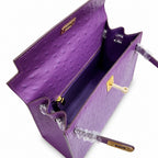 Kelly Sellier 25cm Violine Ostrich Gold Hardware Luxury Commute — Streamlined Top-Handle Handbag
