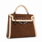 Kelly Sellier 28cm Ebene Suede Leather Gold Hardware Commute Shoulder — Polished Structured Handbag
