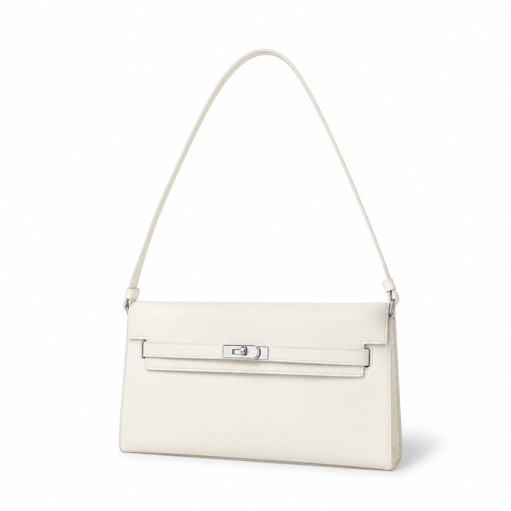 Kelly Elan 25x6.5x15cm Underarm Baguette Bag in Off White with Silver Hardware — Streamlined Elan Carry Design