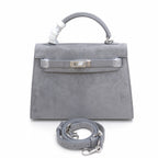 Kelly Sellier 22cm Gris Asphalte Suede Leather Palladium Hardware — Sophisticated Carry Design