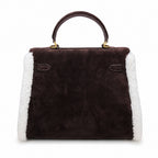 Kelly Sellier 28cm Ebene Suede Leather Gold Hardware Commute Shoulder — Polished Structured Handbag