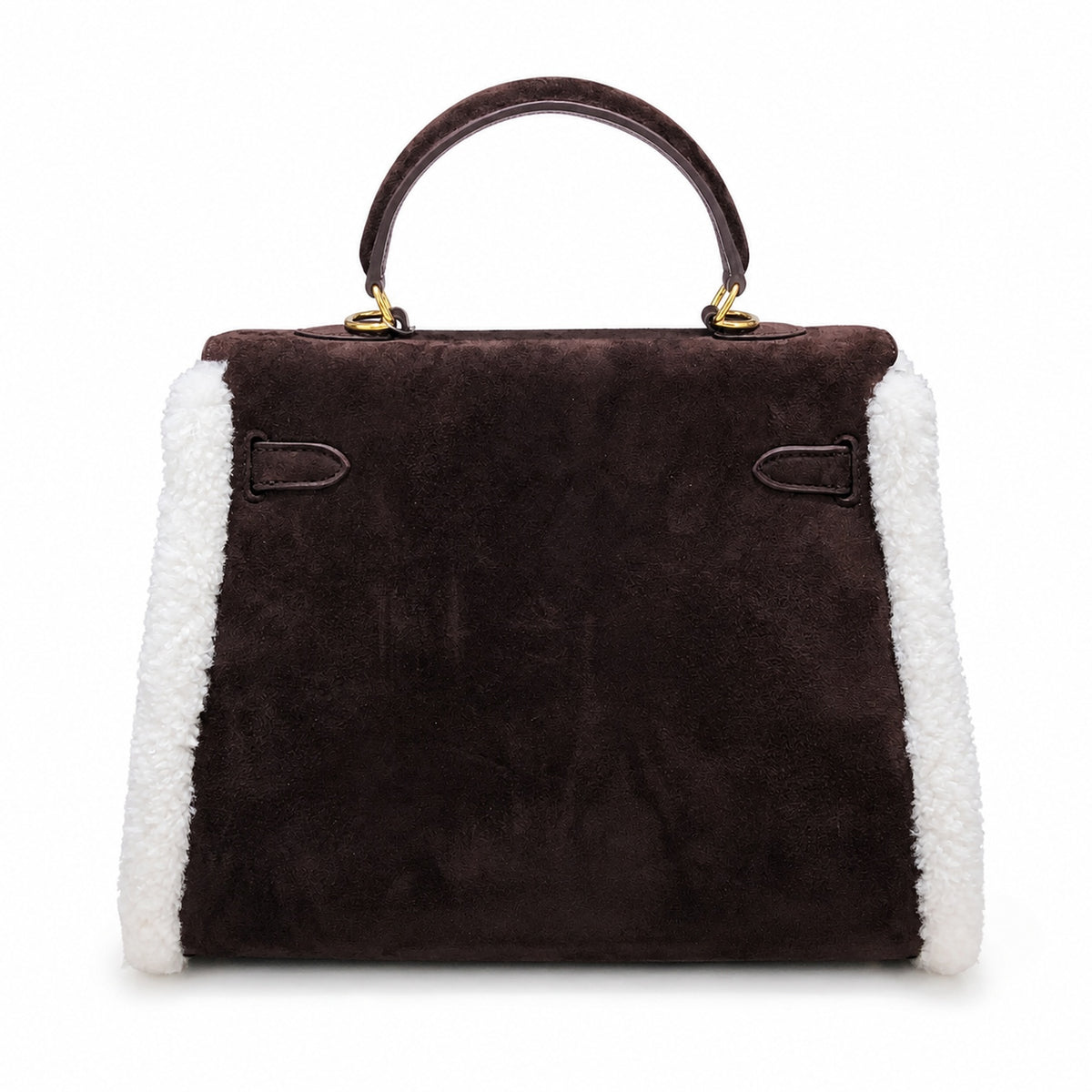 Kelly Sellier 28cm Ebene Suede Leather Gold Hardware Commute Shoulder — Polished Structured Handbag