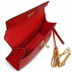 Kelly Pochette Rouge Casa Shiny Niloticus Crocodile Leather Gold Hardware Women Clutch Bag — Elegant Petite Clutch