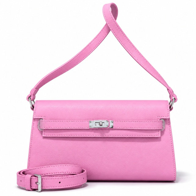 Kelly Elan 25x6.5x15cm Underarm Baguette Bag in Mauve Iris Purple with Silver Hardware — Distinctive Elongated Handbag