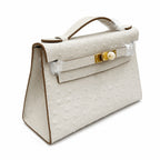 Mini Kelly II Sellier 19cm & 22cm Craie Ostrich Leather Gold Hardware — Timeless Mini Top-Handle Design