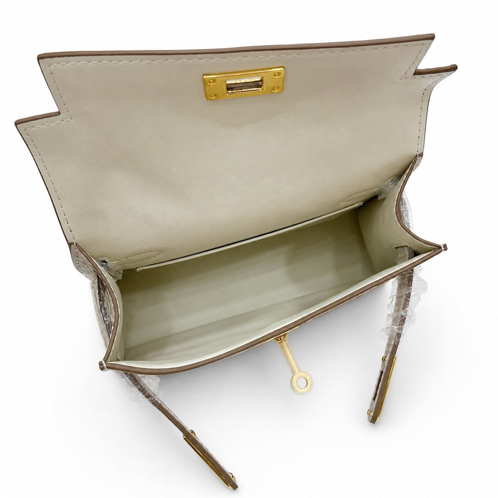 Mini Kelly II 19cm Sellier Craie Ostrich Gold Hardware Premium Women Daily — Compact Top-Handle Bag