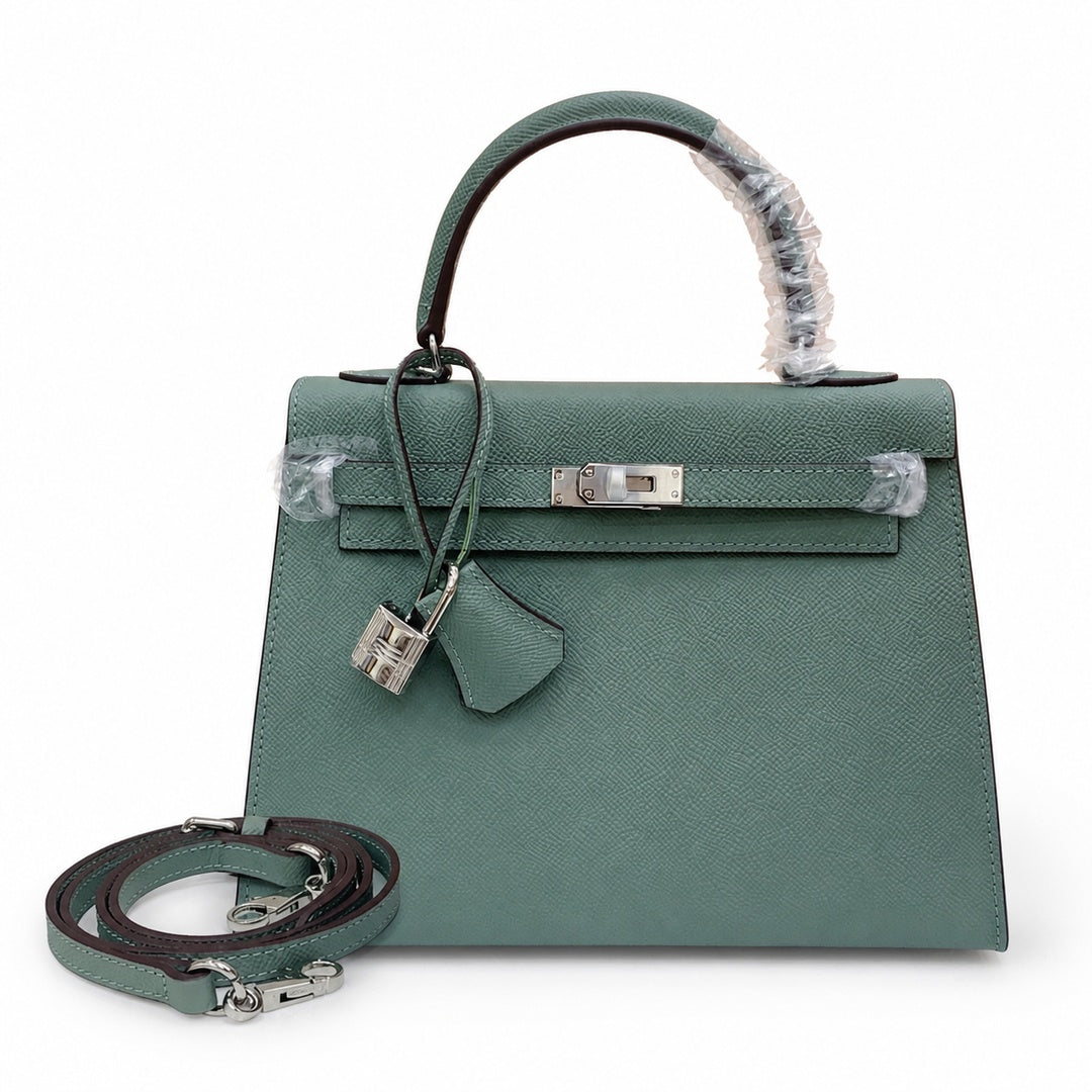 Kelly Sellier 25cm & 28cm Vert Cypress Epsom Leather Palladium Hardware Commute Shoulder — Classic Hand-Carry Silhouette