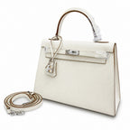 Kelly Sellier 25cm & 28cm Craie Epsom Leather Palladium Hardware Women Luxury — Streamlined Top-Handle Handbag
