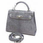 Kelly Sellier 22cm Gris Asphalte Suede Leather Palladium Hardware — Sophisticated Carry Design