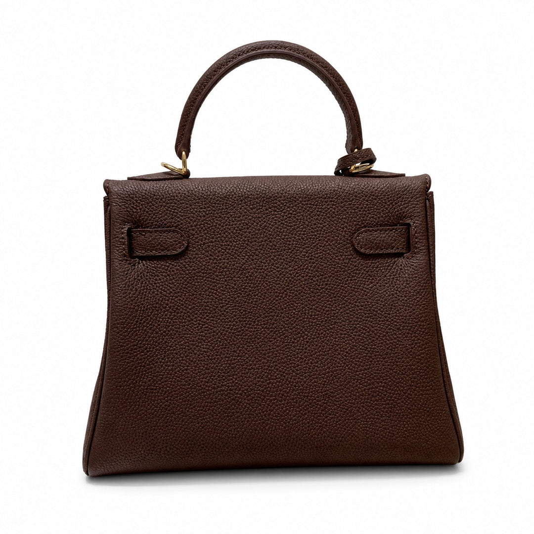 Kelly Sellier 20cm & 25cm & 28cm Havane Togo Leather Gold Hardware — Streamlined Top-Handle Handbag