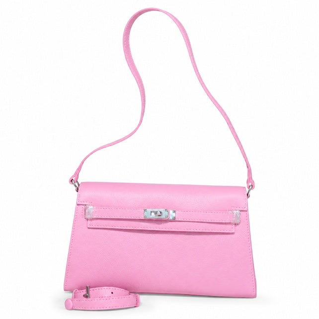 Kelly Elan 25x6.5x15cm Underarm Baguette Bag in Mauve Iris Purple with Silver Hardware — Distinctive Elongated Handbag