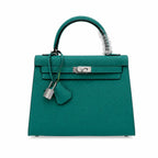 Kelly Sellier 25cm & 28cm Vert Jade Epsom Leather Palladium Hardware Daily Designer Handba — Classic Hand-Carry Silhouette