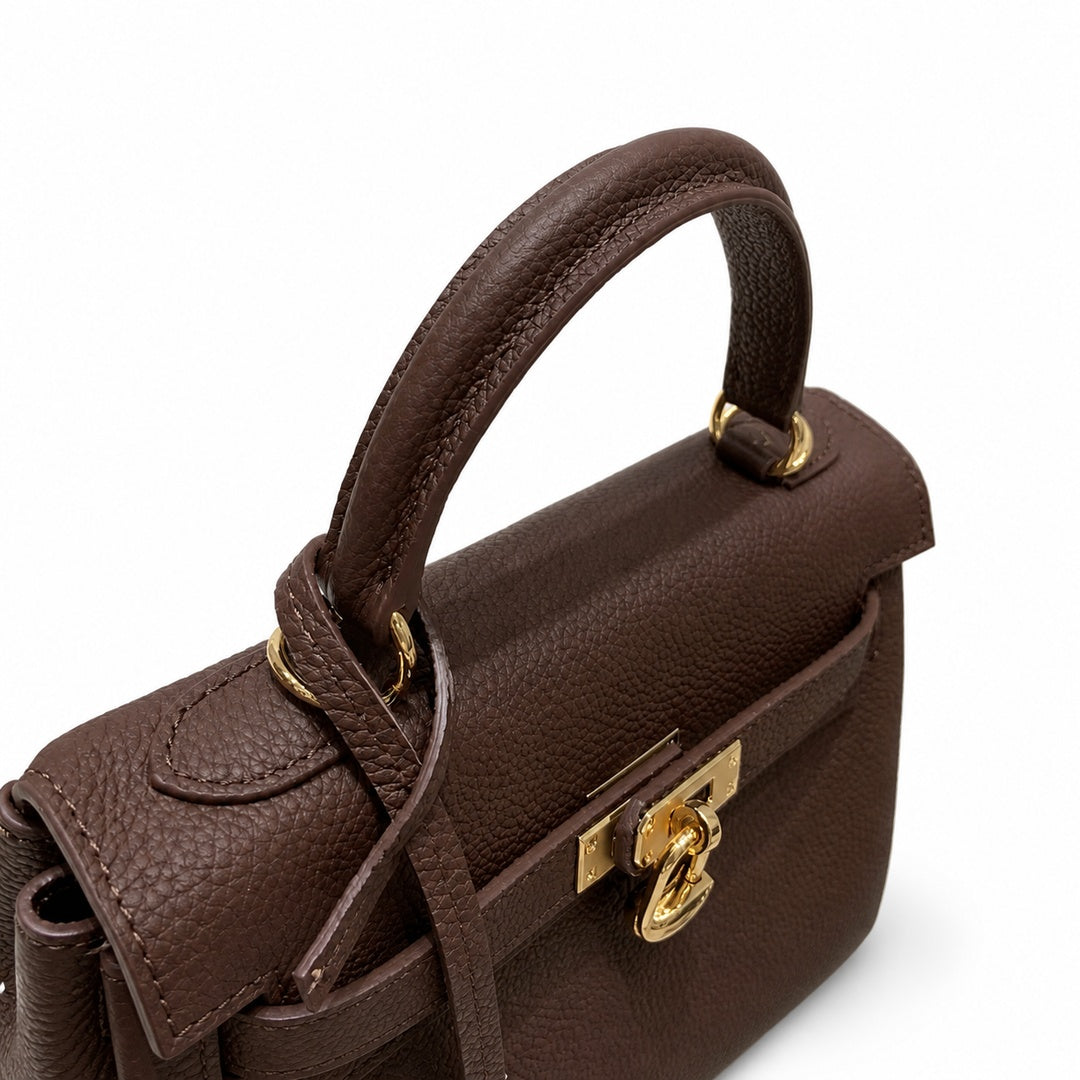 Kelly Sellier 20cm & 25cm & 28cm Havane Togo Leather Gold Hardware — Streamlined Top-Handle Handbag