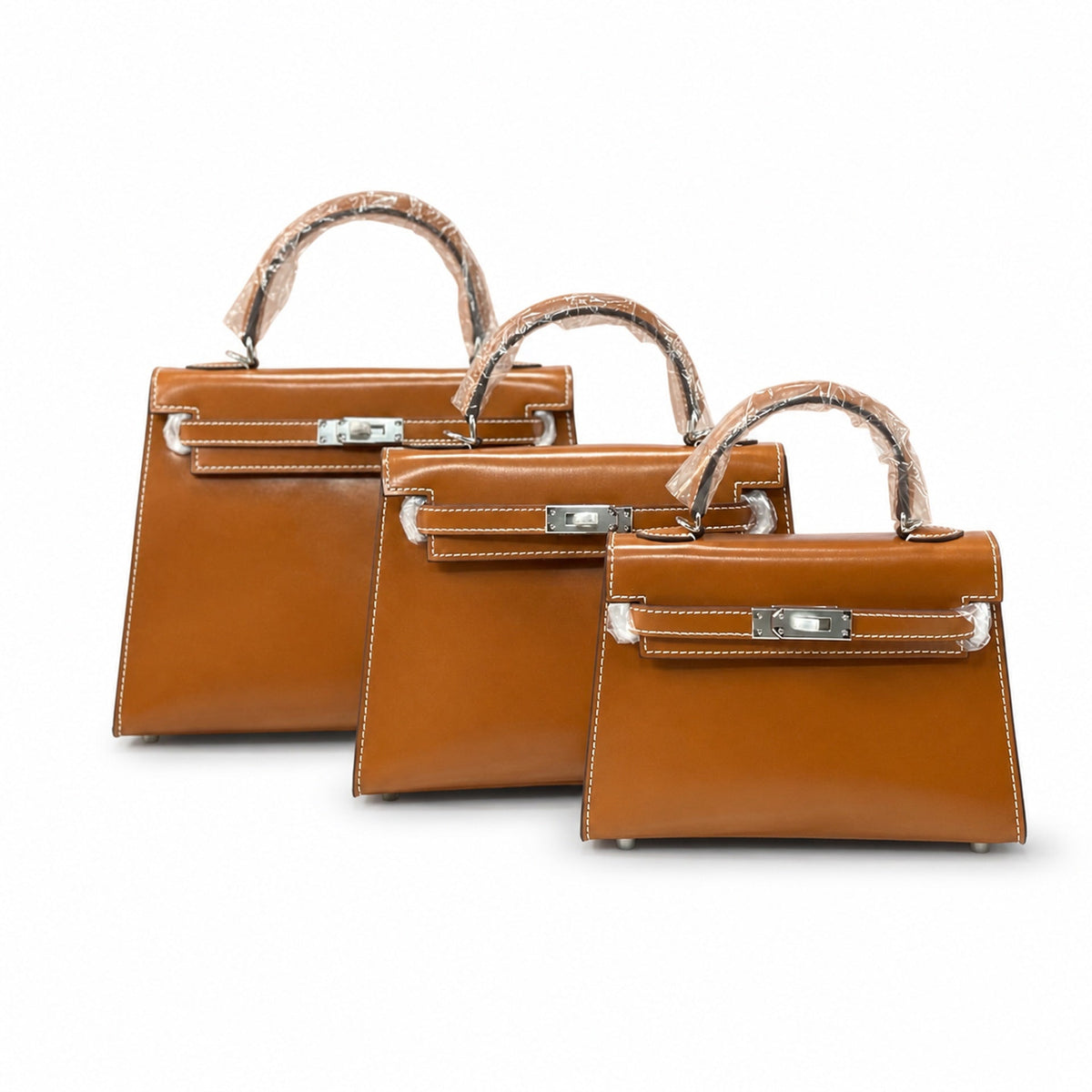 Kelly Sellier 19cm & 22cm & 25cm Gold Box Calf Leather Gold Hardware & Palladium Hardware — Distinctive Hand-Carry Bag