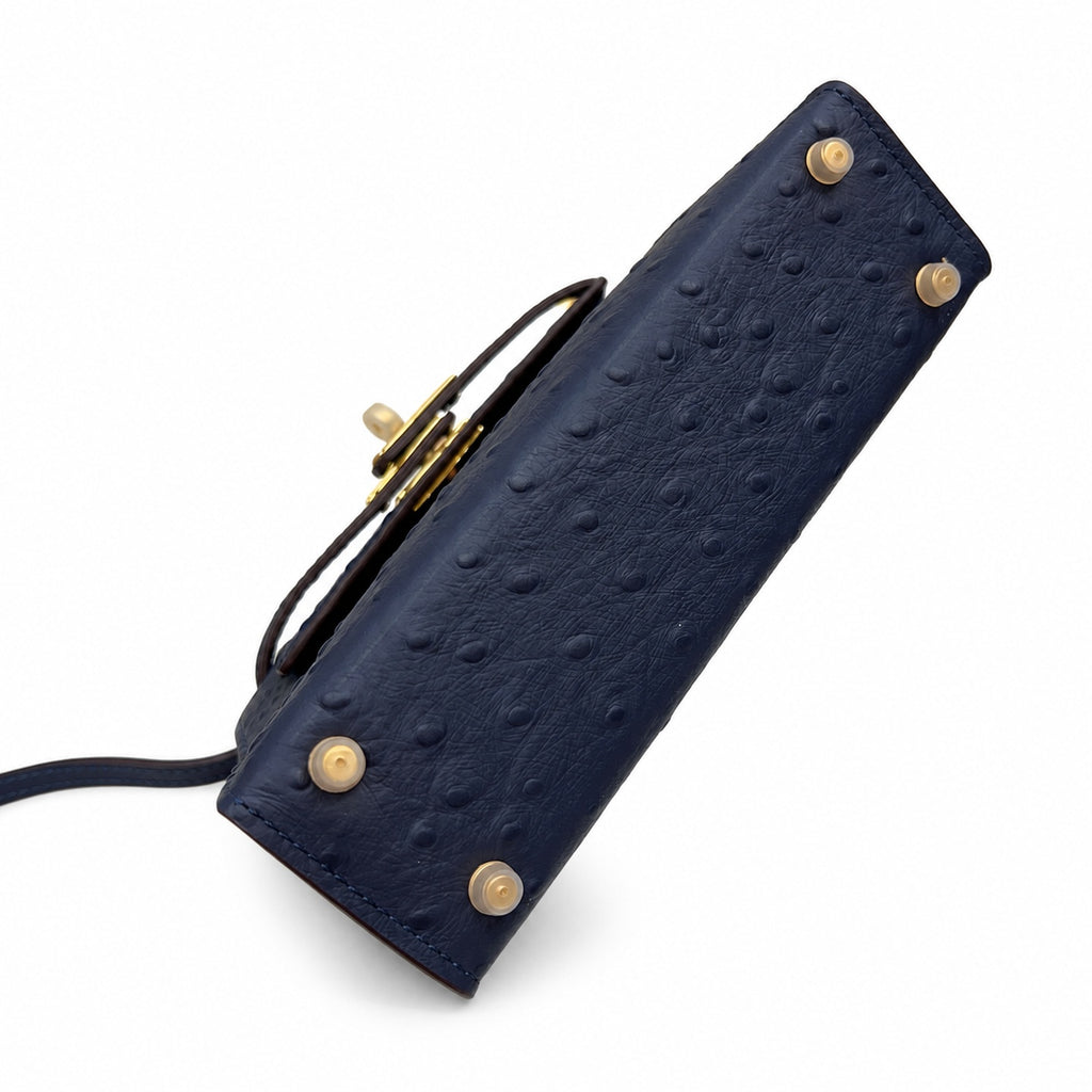 Mini Kelly Sellier 19cm Bleu Nuit Ostrich Leather Gold Hardware — Sophisticated Small-Scale Bag