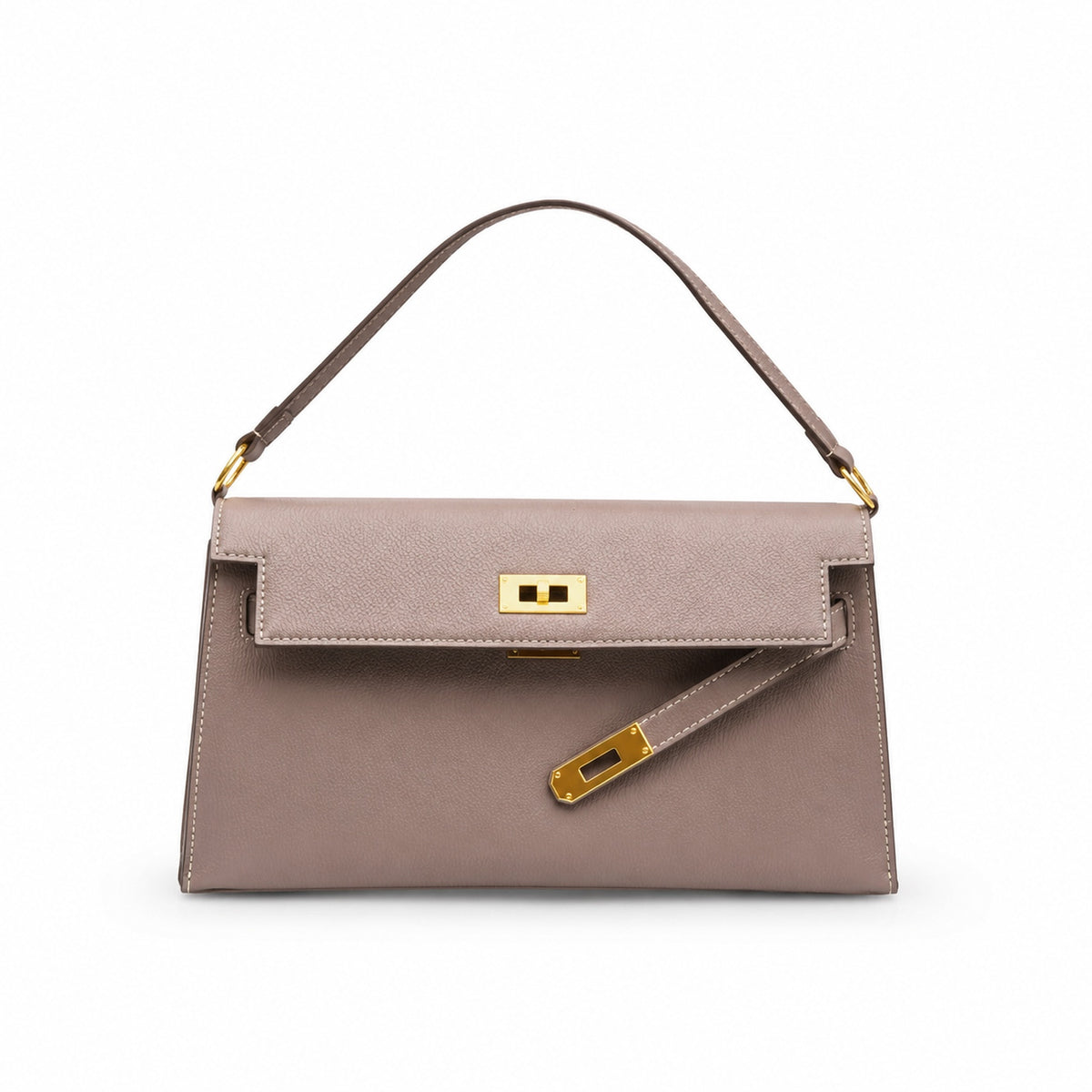 Kelly Elan 25x6.5x15cm Faux Kelly Underarm Baguette Bag in Khaki with Gold Hardware — Refined Underarm Handbag