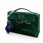 Kelly Pochette Vert Emeraude Shiny Niloticus Crocodile Leather Palladium Hardware Women Clutch Bag — Refined Small Hand-Carry Bag