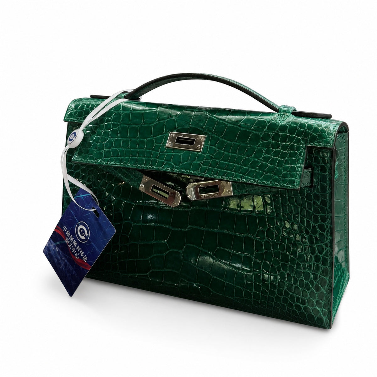 Kelly Pochette Vert Emeraude Shiny Niloticus Crocodile Leather Palladium Hardware Women Clutch Bag — Refined Small Hand-Carry Bag