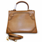 Kelly Sellier Ghillies 28cm Natural Sable Barenia Leather Gold Hardware — Streamlined Top-Handle Handbag