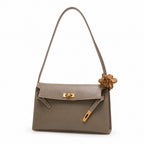 Kelly Elan 25x6.5x15cm Faux Kelly Underarm Baguette Bag in Khaki with Gold Hardware — Refined Underarm Handbag