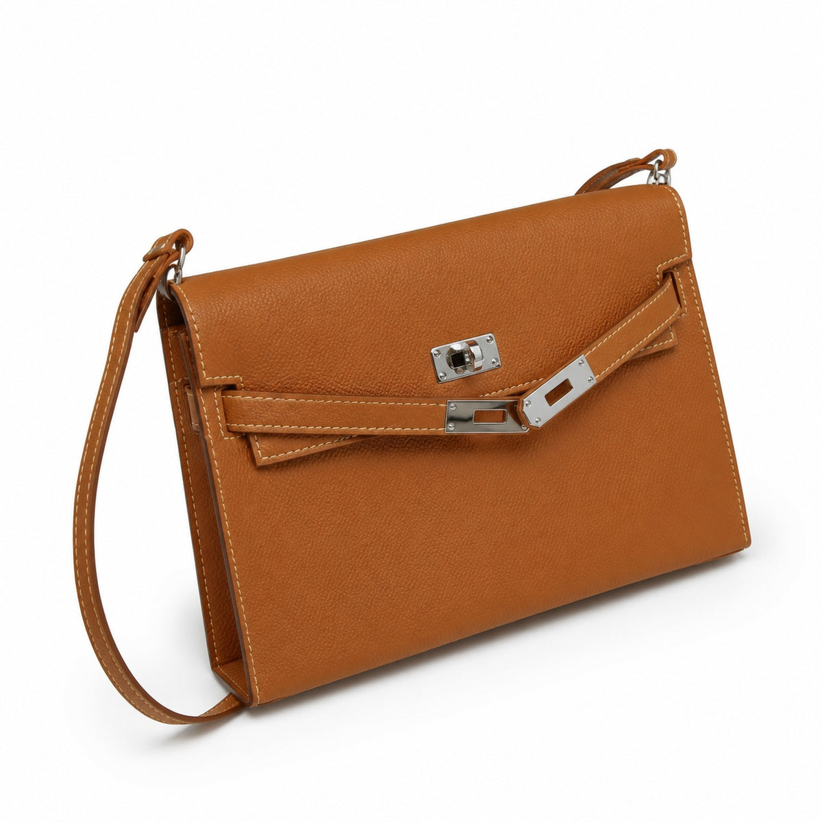 Kelly Elan 25x6.5x15cm Underarm Baguette Bag in Brown with Silver Hardware — Versatile Underarm Carry Style