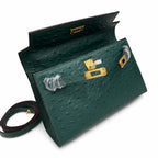 Mini Kelly II Sellier 19cm & 22cm Vert Fonce Ostrich Leather Gold Hardware — Sophisticated Small-Scale Bag