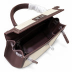 Kelly 25cm Patchwork Canvas and Swift Leather in Deep Ebony — Versatile Structured Bag