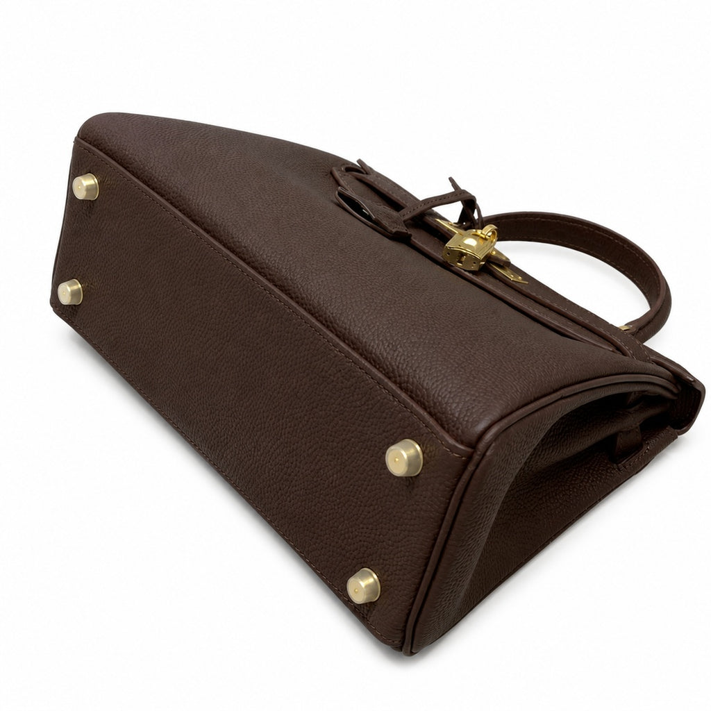 Kelly Sellier 20cm & 25cm & 28cm Havane Togo Leather Gold Hardware — Streamlined Top-Handle Handbag
