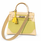 Kelly Sellier Ghillies 28cm Craie & Vert Pomme Barenia Leather Palladium Hardware — Versatile Structured Bag
