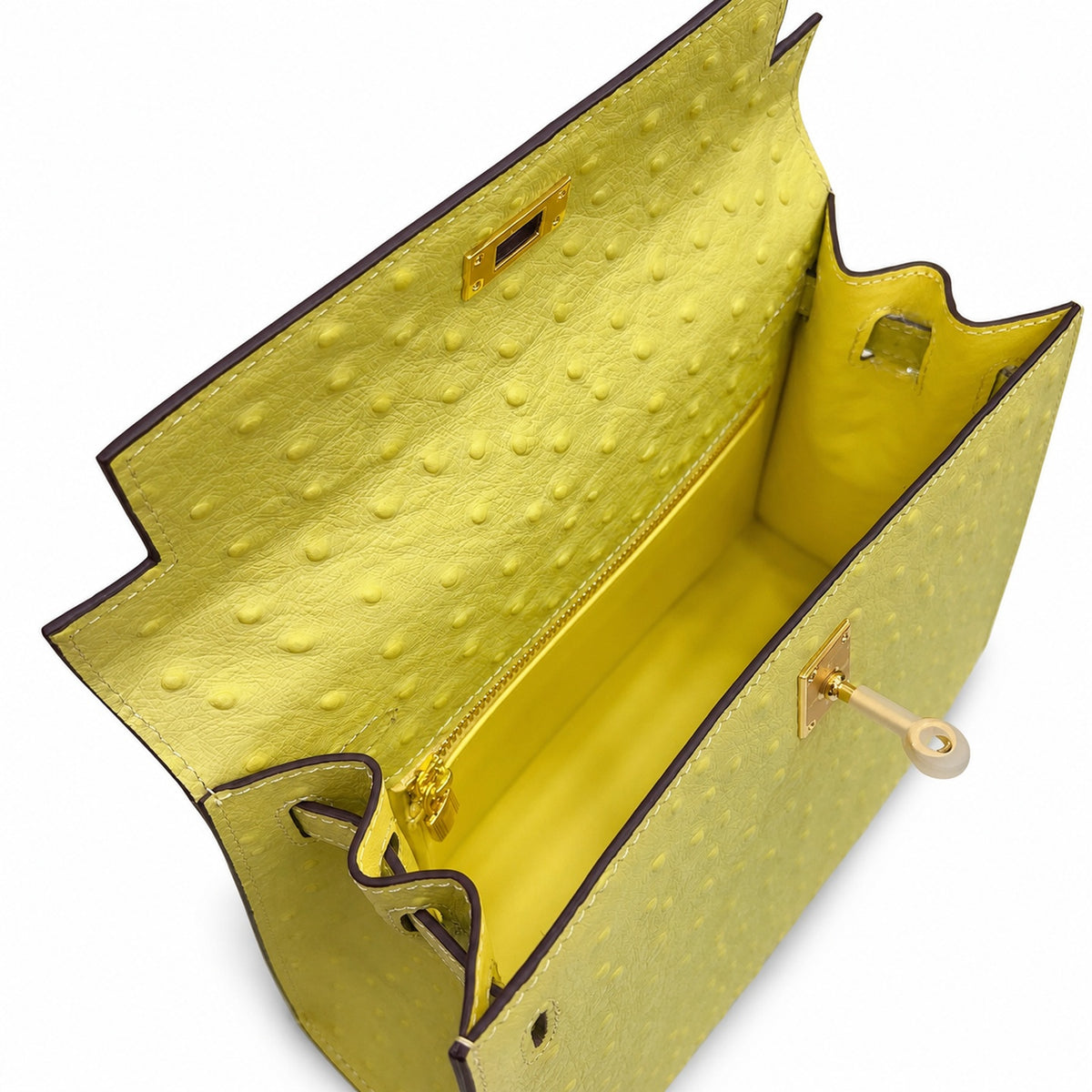 Kelly Sellier 25cm Jaune Poussin Ostrich Gold Hardware Designer Women Shoulder — Versatile Structured Bag